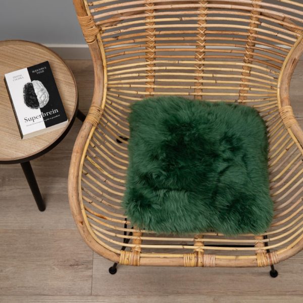 WOOOL Schapenvacht Kussen - Australisch Groen (Flat Lay)
