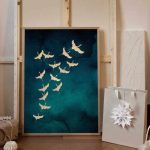 Art Print - Teal Flying Cranes (40x50cm) - Afbeelding 2