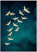 Art Print - Teal Flying Cranes (40x50cm) - Afbeelding 3